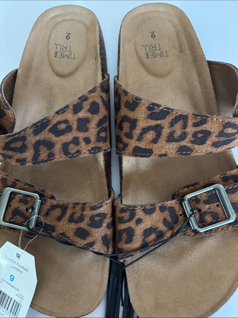 Time and Tru Leopard-Print Double Buckle Slide Sandals - Brown/Black